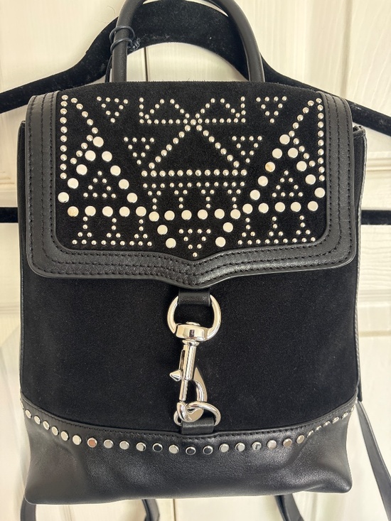 Rebecca Minkoff Black studded Suede and Leather Backpack purse main image 4
